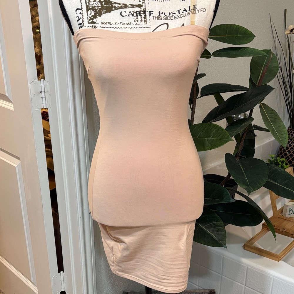Off-Shoulder Nude Dress